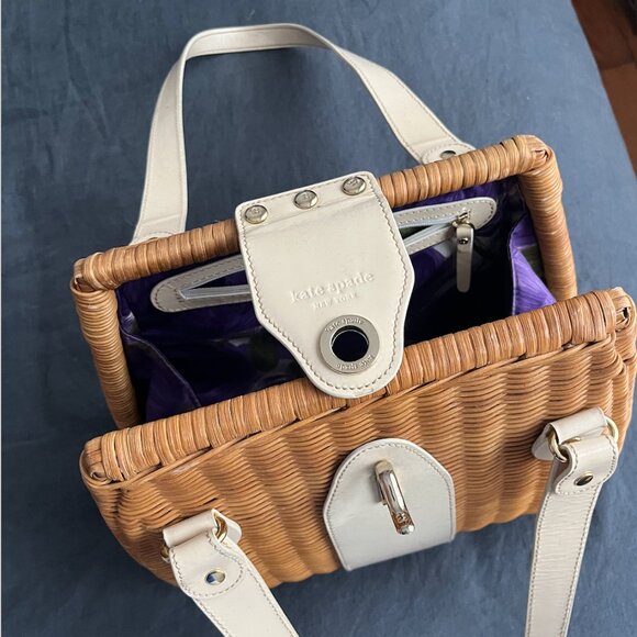 Kate Spade Avita Tisbury Creamy White Straw Basket Wicker Rattan - Picture 8 of 9